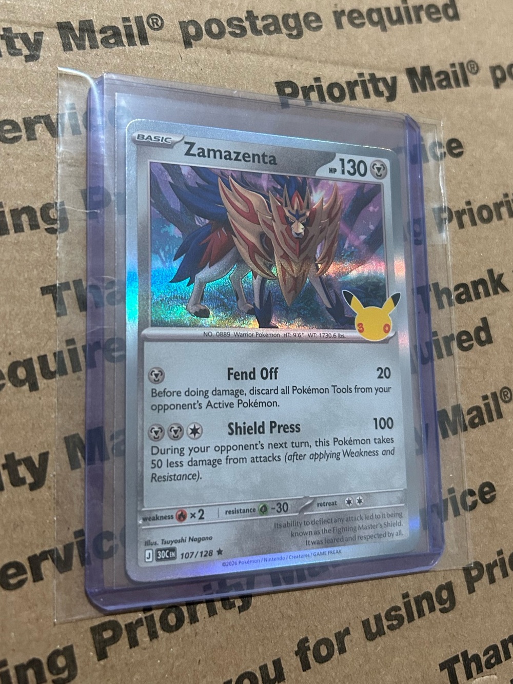 Holo Zamazenta 30th Celebration Pokemon TCG Card No. 107/128